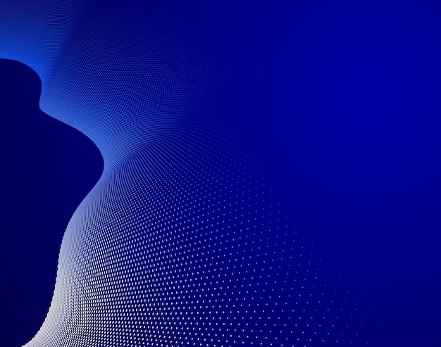 Puntos azules oscuros en perspectiva vectorial 3D fondo abstracto información multimedia de Internet tema corriente de onda de ciencia tecnología o negocio plantilla en blanco para anuncios