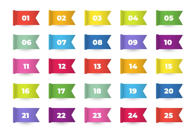 Puntos de bala del número de bandera 3d del 1 al 25