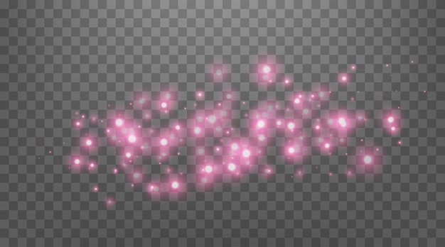 Los puntos brillantes rosados las partículas las estrellas las chispas mágicas el efecto de la luz de la llamarada rosada los puntos luminosos rosados