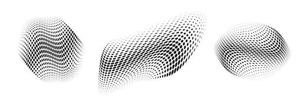 Puntos de círculo de medios tonos Fondo de textura de degradado curvo Logotipo 3d Emblema de puntos de curva Vector