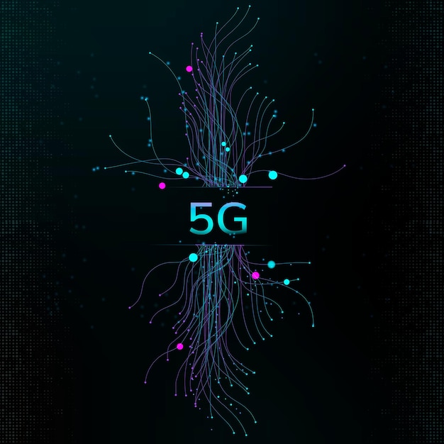 Puntos de datos de partículas vector 5G tecnología futurista fondo negro