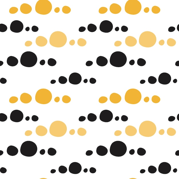 Puntos geométricos patrón sin costuras en colores negro y amarillo sobre fondo blanco dibujado a mano moderno
