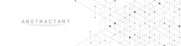 Puntos y líneas abstractas de tecnología conectan fondo con hexágonos