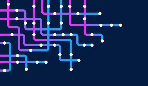 Puntos y líneas de conexión de circuitos Tecnología de red y concepto de conexión Conexiones de nodos de red descentralizados