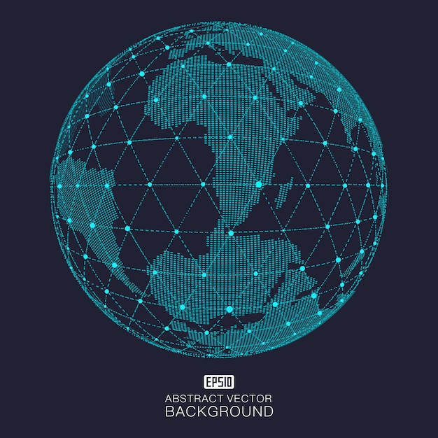 Puntos y líneas vinculan esfera 3d mapa mundial esfera vectorial abstracta