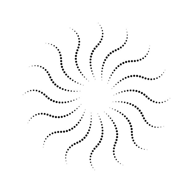 Puntos de medio tono elementos ornamentales con puntos en espiral marco de círculo de ilustración dibujado a mano