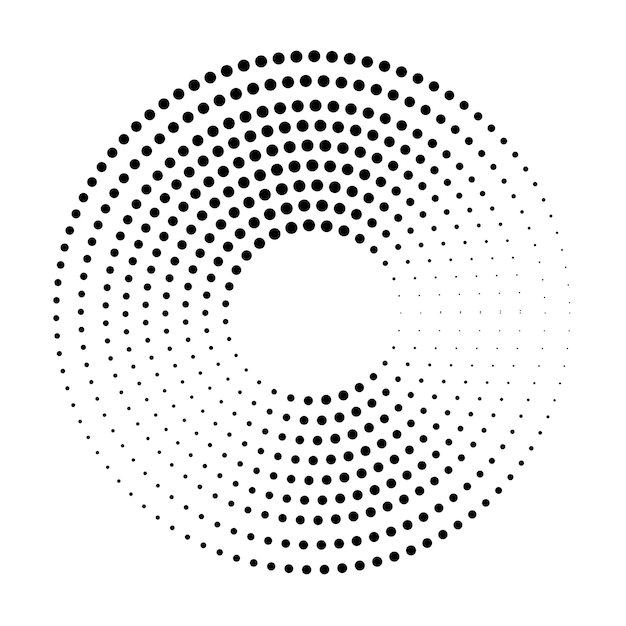 Puntos de medio tono de fondo abstracto moderno en forma de espiral puntos de medio tono radial en forma de círculo
