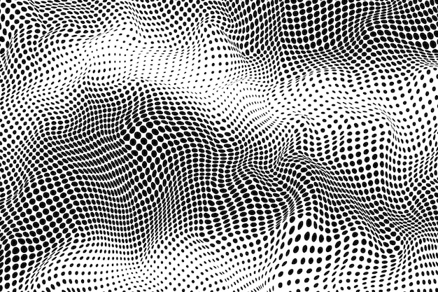 Puntos de medio tono negro que crean un patrón de textura ondulada