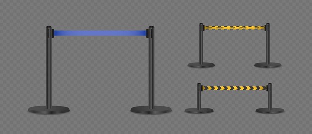 Puntos metálicos con cintas en diferentes estilos, incluyendo el azul clásico y las rayas de precaución 3D Vector