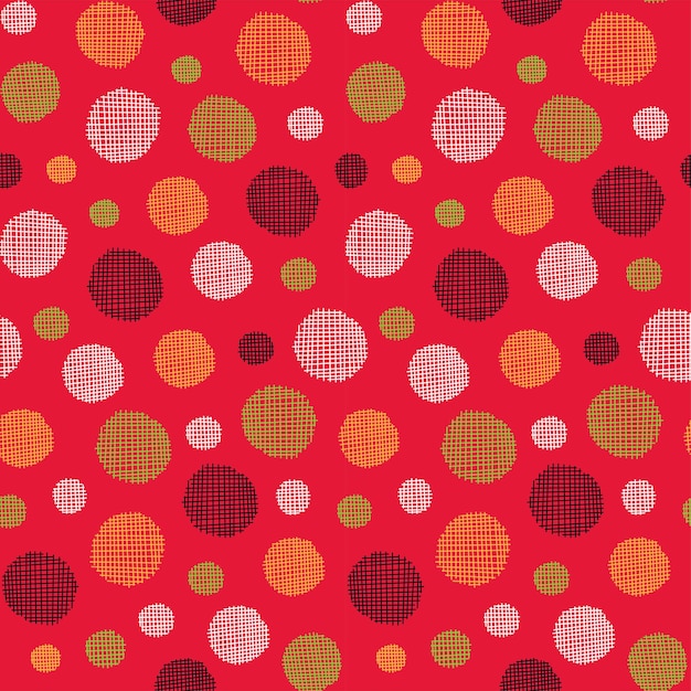 Puntos de polca multicolores sin costuras en fondo rojo