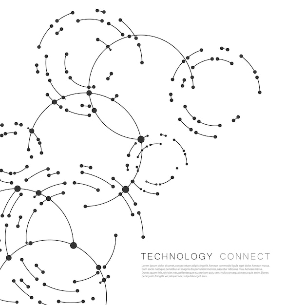 Vector puntos que conectan los círculos de fondo. abstracción geométrica con líneas y puntos.