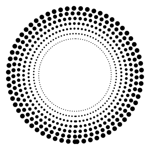 Puntos de semitono en forma de círculo Elementos de diseño con puntos de semitono circulares Marco punteado redondo Puntos circulares