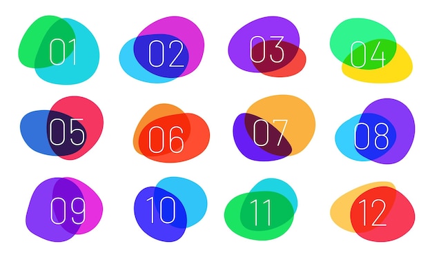 Puntos de viñetas de formas fluidas de uno a doce