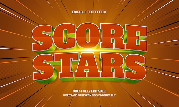puntuación de estrellas efecto de texto editable con un estilo de texto de equipo y deporte