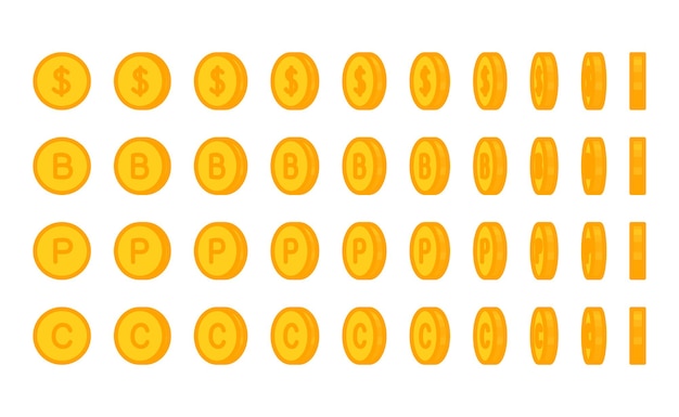 Puntuación monedas de puntos frente a diferentes lados kawaii doodle ilustración vectorial plana
