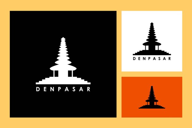 Vector pura ulun danu bratan templo silueta ilustración