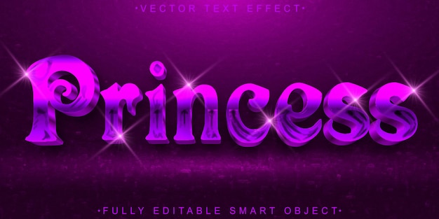 Purple Glitter Princess Vector Objeto inteligente totalmente editable Efecto de texto