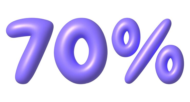 Vector púrpura brillante 70 por ciento de descuento vector icono 3d elemento de diseño realista ilustración vectorial