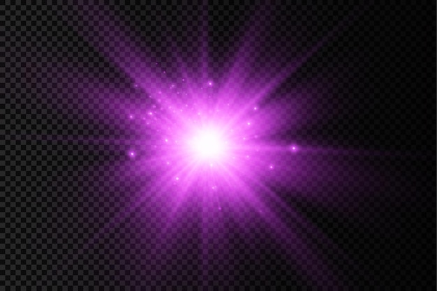 Vector púrpura brillante luz ráfaga resplandor brillante estrella violeta rayos de sol efecto de luz llamarada de sol vector