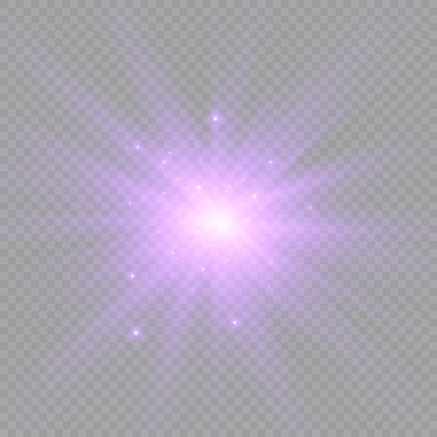 Púrpura brillante luz ráfaga resplandor brillante estrella violeta rayos de sol efecto de luz llamarada de sol vector