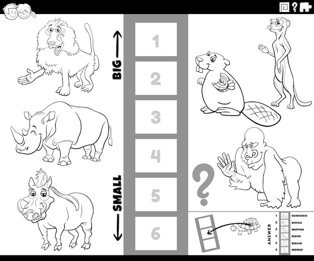 Puzzle de animales de dibujos animados más grandes y más pequeños