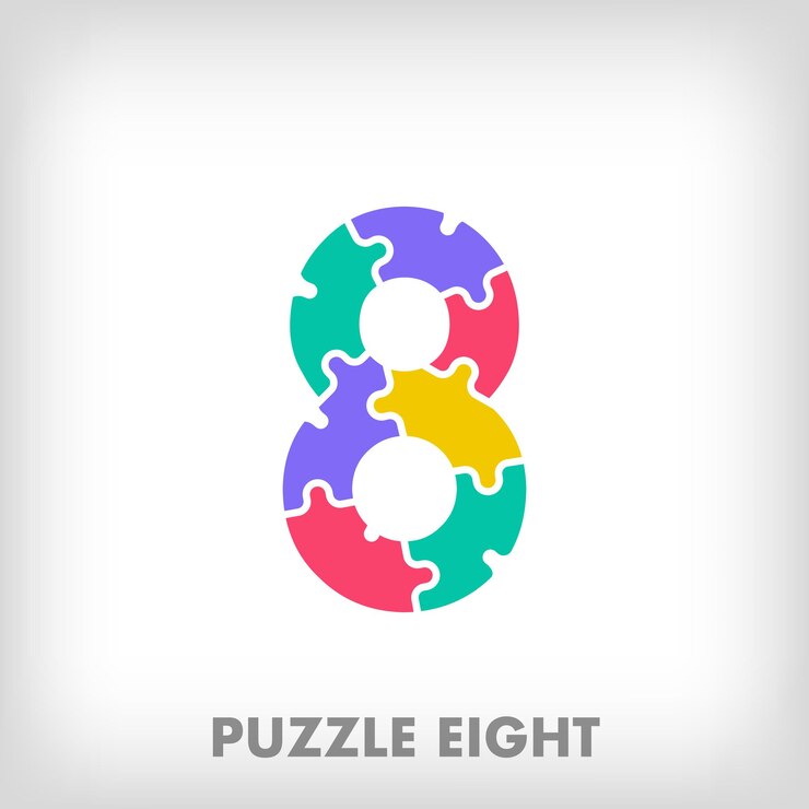 Vector puzzle creativo número 8 logotipo transiciones de color únicas logotipo de la etapa de educación y lectura y crecimiento