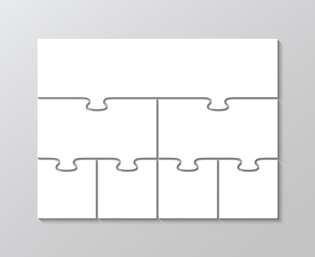 Vector puzzle gráfico de información con 7 piezas cuadrícula de rompecabezas partes del diagrama de proceso presentación de negocios