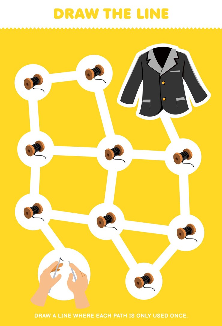 Vector puzzle de laberinto para niños con un lindo blazer de dibujos animados hoja de trabajo de ropa imprimible