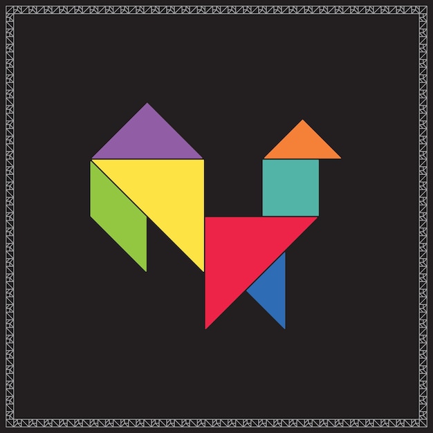 Puzzle de Tangram Vector de gallo Ilustración geométrica de colores