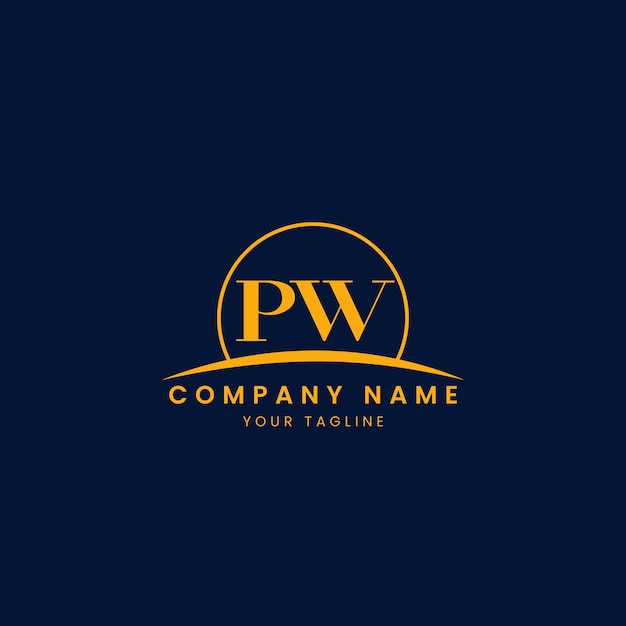 PW Logotipo corporativo minimalista con iniciales y diseño de arco