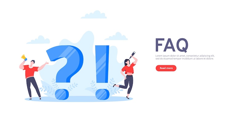 Vector q y a o concepto de preguntas frecuentes con pequeñas personas caracteres grandes preguntas y signos de exclamación con frecuencia