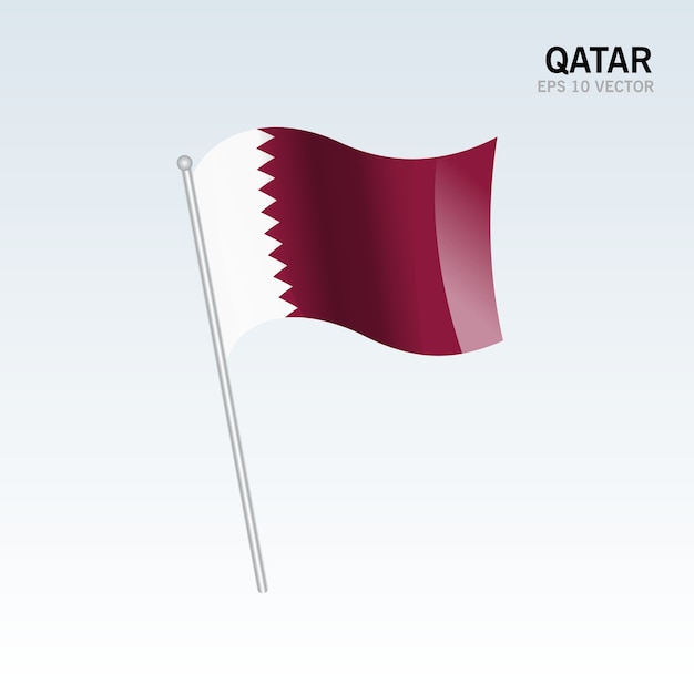 Qatar ondeando la bandera aislada sobre fondo gris