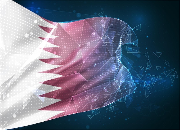 Qatar, vector bandera, objeto virtual abstracto 3D de polígonos triangulares sobre un fondo azul.