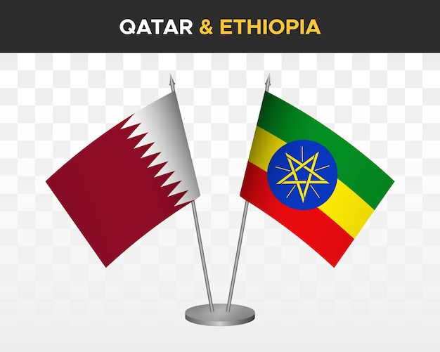 Qatar vs etiopía escritorio banderas maqueta aislado 3d vector ilustración Bandera de mesa de Qatar