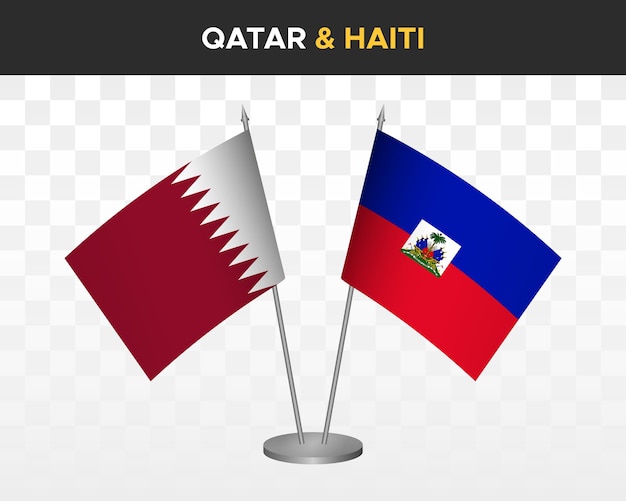 Qatar vs Haití banderas de escritorio maqueta ilustración vectorial 3d aislada Bandera de mesa de Qatar