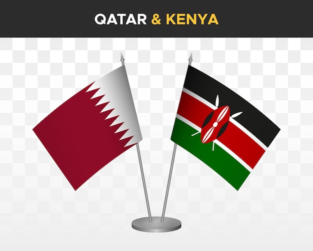 Qatar vs kenia escritorio banderas maqueta aislado 3d vector ilustración Bandera de mesa de Qatar