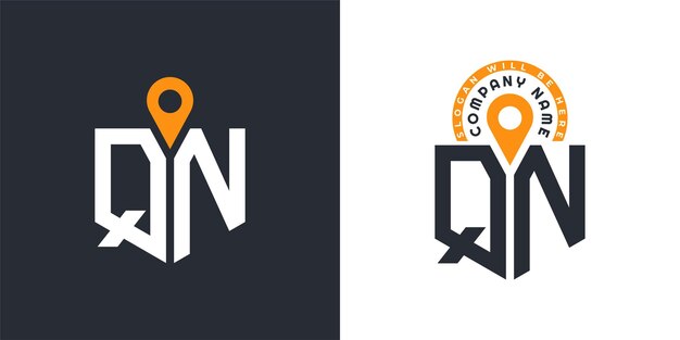 QN Ubicación Logo Bundle Carta QN Logo Iconos de doble vector para el reclutamiento y la navegación