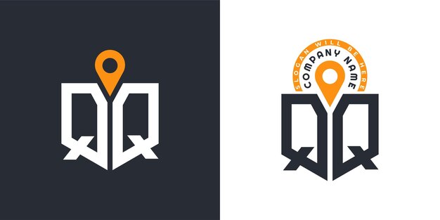 QQ Location Logo Bundle Letter QQ Logo Dual Vector Icons para el reclutamiento y la navegación