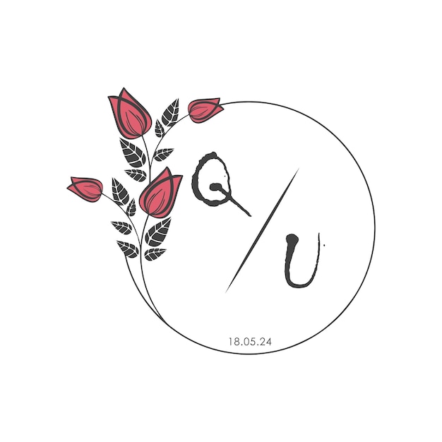 QU monograma inicial algunas rosas Círculo de boda con diseño creativo