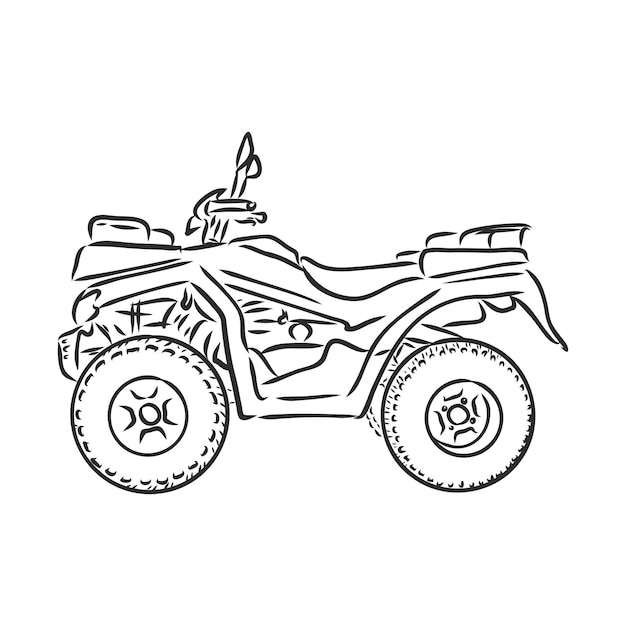 Quad en negro aislado sobre fondo blanco Dibujo detallado de estilo de grabado vintage