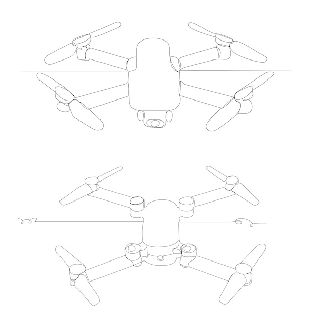 Quadrocopter un dibujo de línea continua, aislado, vector