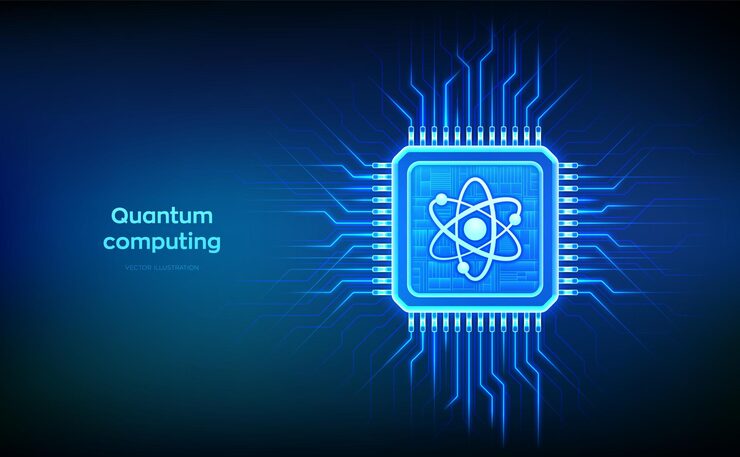 Vector quantum chip quantum computing technology concept quantum processor with qubit superposition ai artificial intelligence highspeed calculations revolutionary algorithms vector illustration