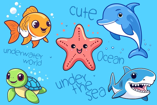 Qué hermosa caricatura vectorial del mar y los animales del océano en el mar.