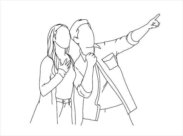 Qué pareja tan linda. Dibujo de línea.