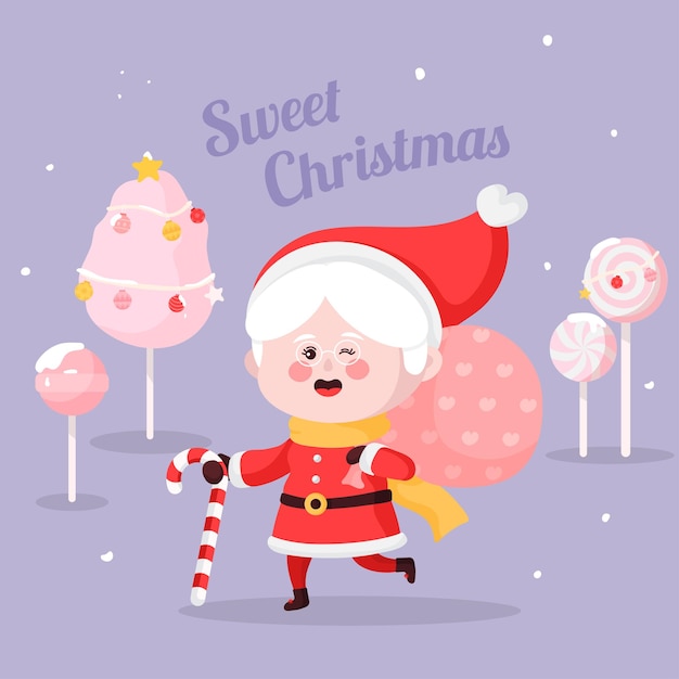 Que tengas una dulce navidad con modern granny en ropa de papá noel con  fondo de caramelo rosa | Vector Premium