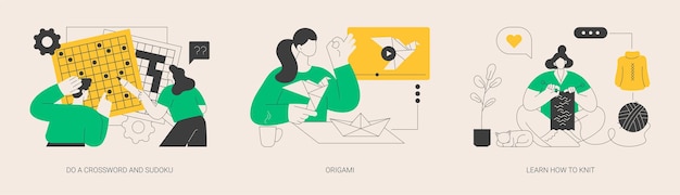 Quédese en casa juegos y rompecabezas concepto abstracto ilustraciones vectoriales
