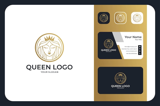 Queen women line art elegante diseño de logotipo y tarjeta de visita