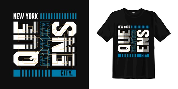 Queens, ciudad de Nueva York. Diseño de camiseta elegante de tipografía