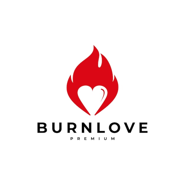 Quema el amor, la llama, el fuego, el corazón, el logotipo, el vector, la ilustración del icono.