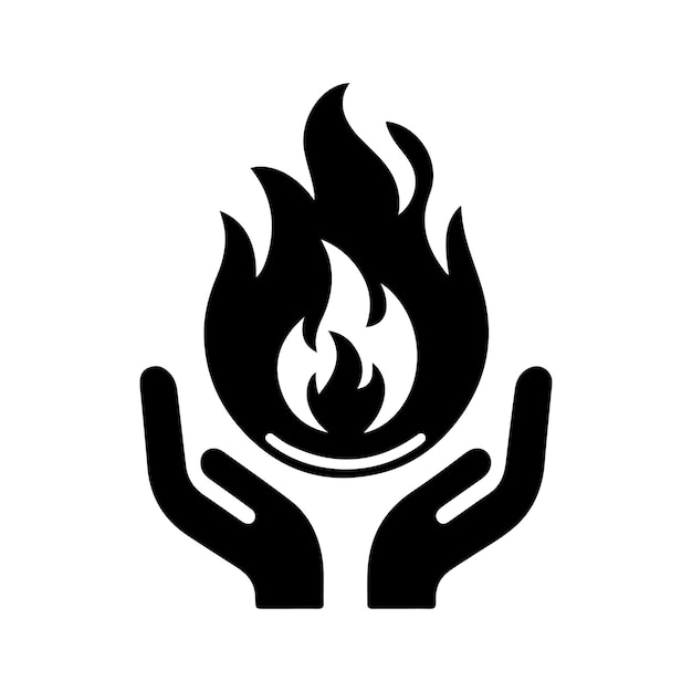 Quema fuego con las manos sostenidas Ilustración de arte vectorial de silueta